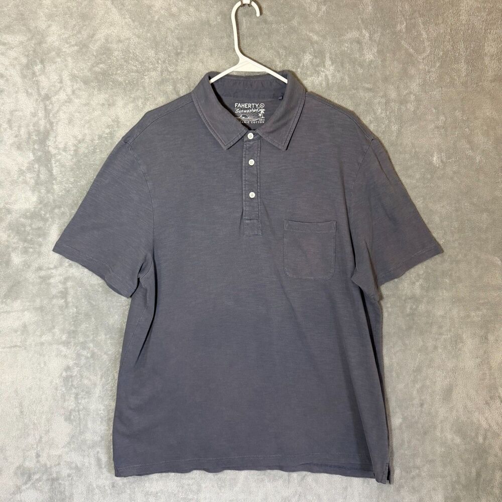 Faherty Sunwashed Polo Shirt Mens XL Gray Slub Cotton Golf Short Sleeve Pocket
